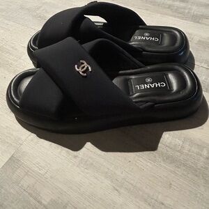 CHANEL Black Slide Sandals with Logo Accent